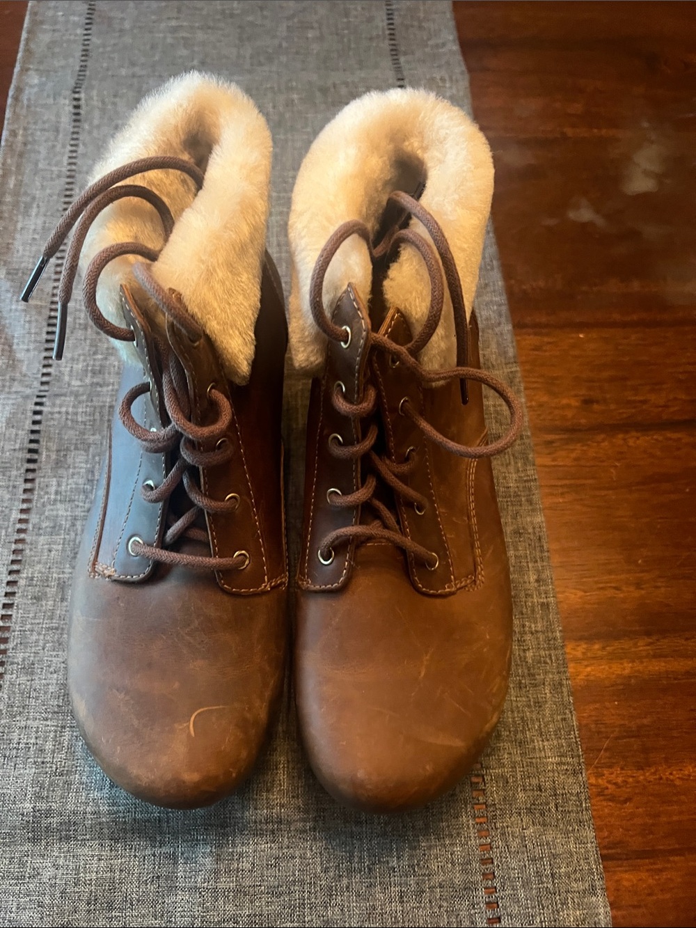 Dansko Brown Lace-Up Faux-Fur Collar Boots